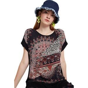 DESIGUAL NWT $65 Bryoni Short Sleeve Embellished Top Size S (US XS)